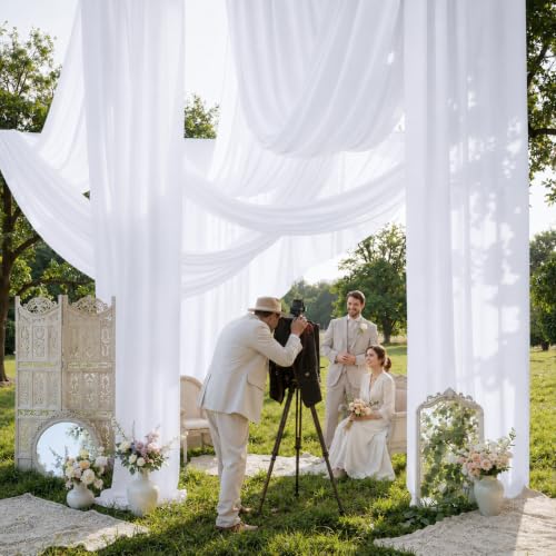 Htper 4 Panels 5x20ft White Ceiling Drapes for Wedding Parties Wrinkle Free 20ft Long Thick Polyester Wedding Draping Tent Ceiling Curtains Arch Drapery for Birthday Party Tent Canopy Decor