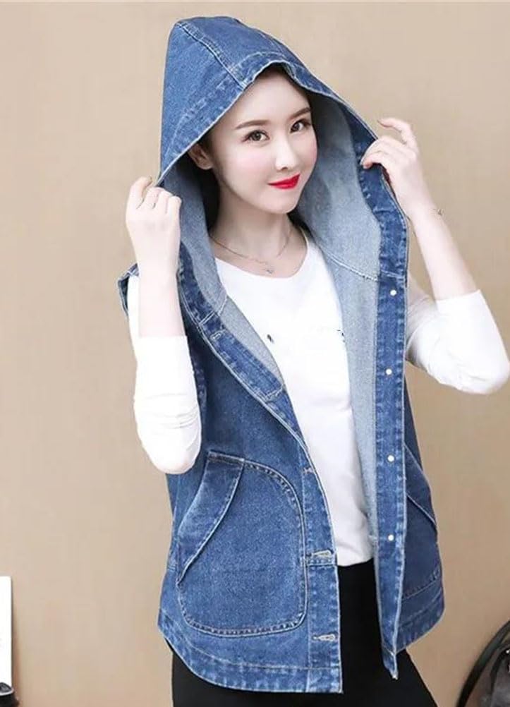 レディース フード付き デニムベスト ジャケット ヴィンテージ ノースリーブ ゆったり ショート丈 ウエストコート 夏 カジュアル