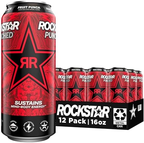 Rockstar Punched Energy Drink, Fruit Punch, 16 Fl Oz (Pack of 12) (Packaging May Vary)