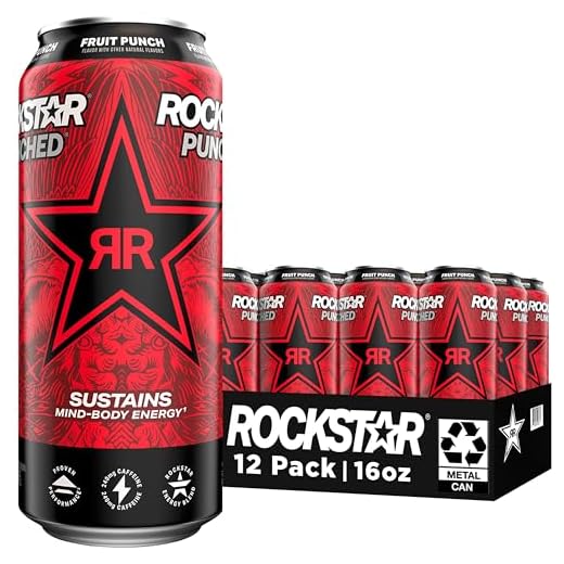 Rockstar Punched Energy Drink, Fruit Punch, 16 Fl Oz (Pack of 12) (Packaging May Vary)