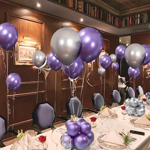 Image of Chrome Balloons, 50 pcs Purple Silver Chrome Metallic Balloons for Birthday, Anniversary, Engagement, Wedding, Baby Shower, Festival Party Decorations (50 Pcs, Purple Silver Ch)