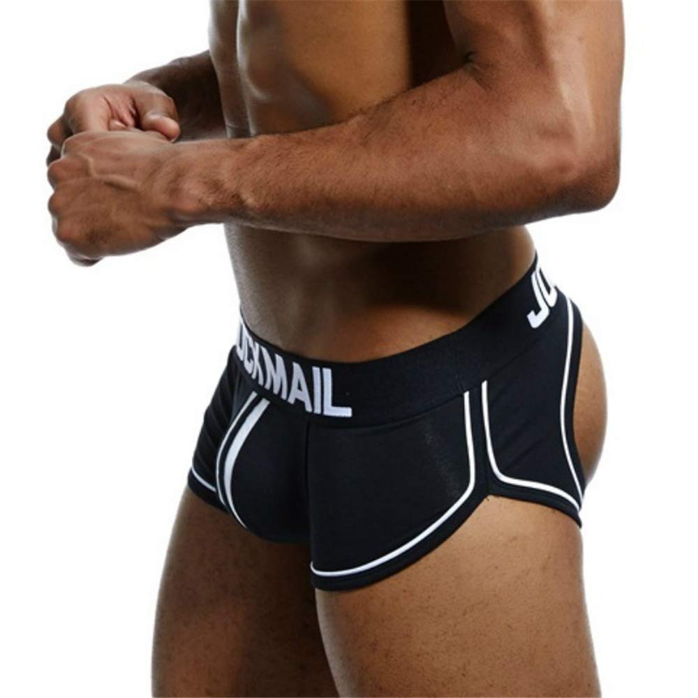 Jockmail Men's Black Sexy Boxer Shorts Jockstrap Sexy Underwear Backless Buttocks Strings Gay Underwear - Large