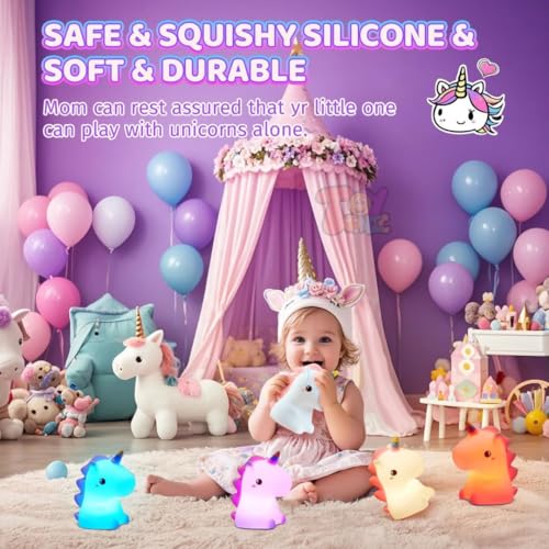 Image of TOYTONIC Unicorn Night Light for Kids - 7 Color Changing Rechargeable Silicone Led Lamp, Tap Control Touch Sensor, Cute Baby & Toddler Bedroom Light, Eye-Caring Unicorn Gift for Girls & Boys
