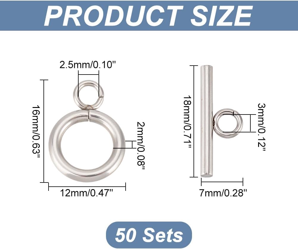 UNICRAFTALE 50 Sets 304 Stainless Steel Ring Toggle Clasps IQ Toggle Clasp & Tbar Clasps Metal Material Ring Toggles Connectors for DIY Necklace Bracelet Jewelry Making - Image 4