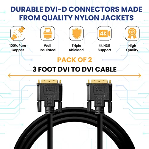 Aurum Cables Dvi To Dvi Cable Computer Monitor Cable Dvi-D Adapter Cable Dvi To Dvi Cord For High Resolution Digital Video Male To Male 3 Ft 2 Pack #TOP5