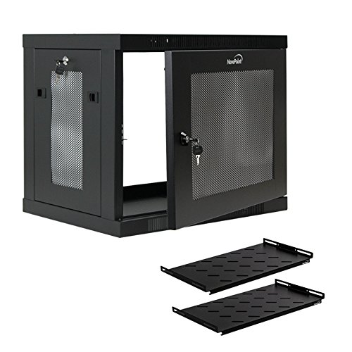 NavePoint 9U Wall Mount Rack Enclosure Server Cabinet 16.5 Inch Deep, Switch-Depth Perforated Door Lock W/Shelf