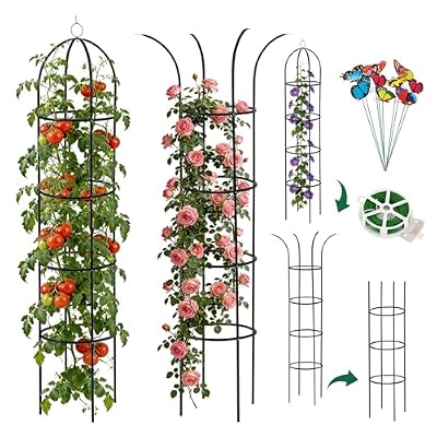 100% Metal Obelisk Garden Trellis 6.6 Ft Tall Plant Support for Climbing Vines, Flowers Stands,Rose Bush Round Trellis for Pots Metal Plant Trellises for Clematis Vine Jasmine Outdoor Indoor,2 Pack
