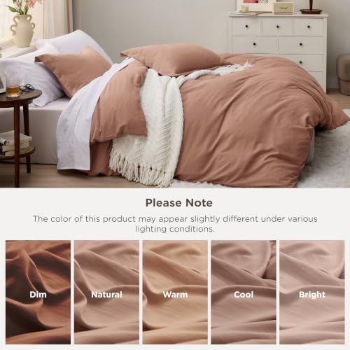 Image of Bedsure Prewashed Duvet Cover Full, Cotton-Like Bedding Set, Mocha Mousse | Ultra Soft, Relaxed Texture, 80 inchx90 inch Breathable Comfort, Hidden Zipper, 8 Corner Ties, Easy Care, OEKO-TEX, Year-Round Use