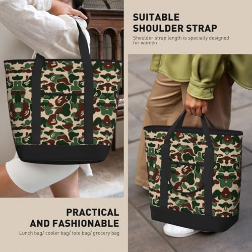 Aniaml Camouflage Green Print Tote Bag Adult Heavy Duty For Picnic Beach Camping Large Capacity Insulated Tote Bag4