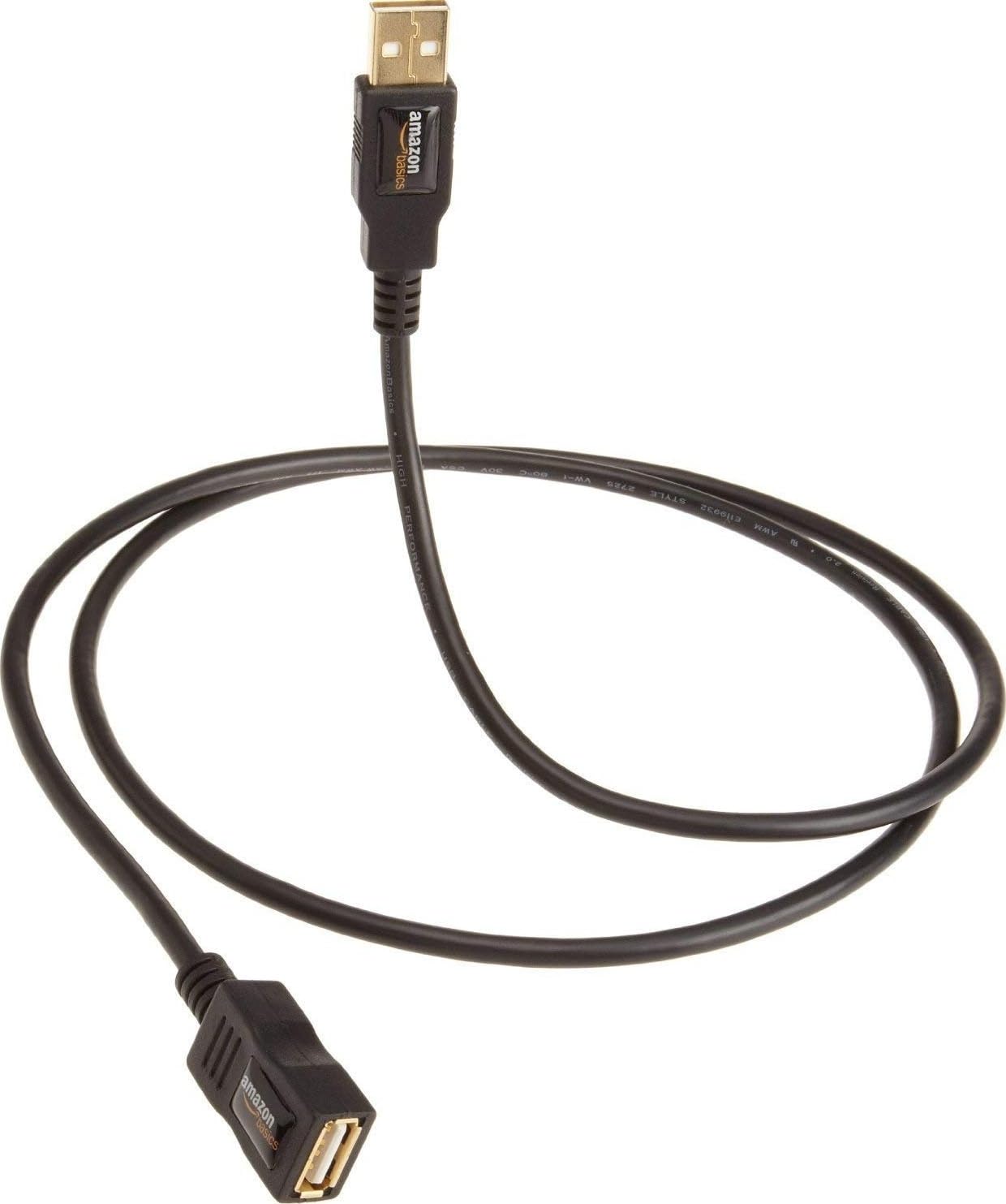 Amazon Basics Usb-A 2.0 Extension Cable, Male To Female, 480Mbps Transfer Speed, Usb Extender, Extra Long 9.8 Foot, Black 1-Pack 9.8 Feet