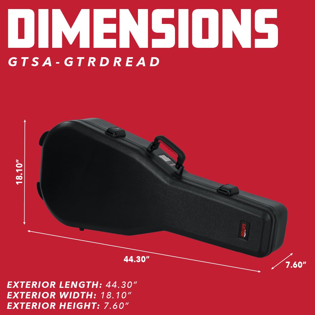 Gator Cases Flight Case moulé pour guitares acoustiques Dreadnought avec loquet de verrouillage approuvé par TSA (GTSA-GTRDREAD)