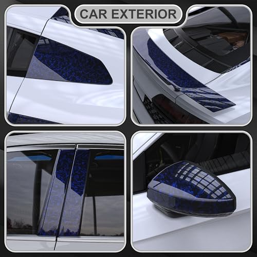 Image of LYPUMSO Forged Carbon Fiber Vinyl Wrap, Vinyl Wrap Roll with 2PCS Installation Tool Kits, Self-Adhesive DIY Decal Sticker Film Sheet for Auto Motorcycle with Air Release (Blue, 1ft x 3.5ft)