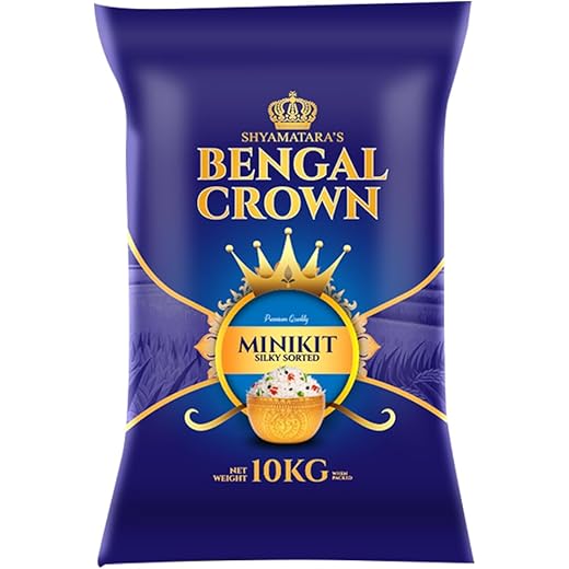 Bengal Crown Silky Sorted Miniket Rice 10kg ? Nutrient-Rich, Polished & Slender Long Grains | Low Sugar, Non-Sticky & Aromatic | Ideal for Daily Indian Meals | Healthy, Fresh & Naturally Sourced
