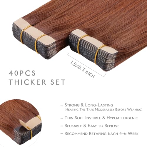Image of WENNALIFE Tape in Hair Extensions Human Hair, 40pcs 60g 10 inch Cinnamon Copper Hair Extensions Real Human Hair Straight Tape in Extensions Invisible Human Hair Extensions Reusable Real Hair Extens