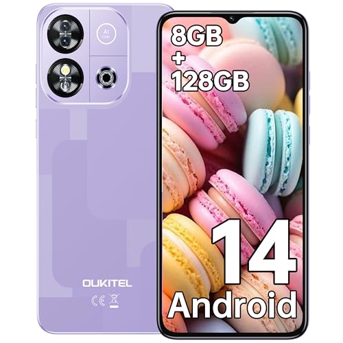 OUKITEL C57S Android 14 Smartphone Ohne Vertrag 4G, 8GB+64GB/128GB Handy Günstig, Octa Core, 6,52 Zoll HD+, 4300mAh Handy Ohne Vertrag, 4G Dreifache SLM Simlockfreie Handys - Violett