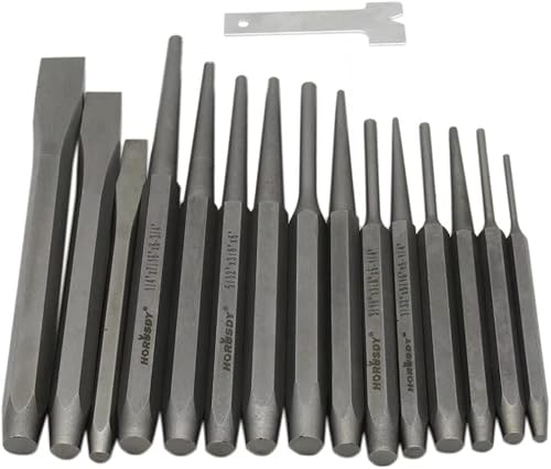 Miniatura 5 de Punzón de acero forjado y cincel Set Pin Centro cónico Cold Roll Bolsa 16PC