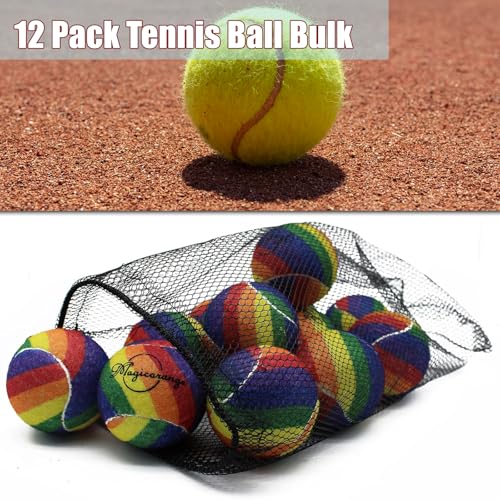 Image of Tennis Balls, Magicorange 12 Pack Advanced Training Tennis Balls Practice Balls, Pet Dog Playing Balls, Come with Mesh Bag for Easy Transport, Good for Beginner Training Ball (Rainbow)