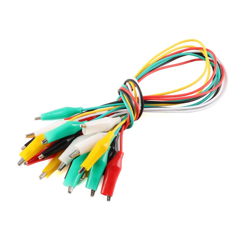 Image of Alligator Clip Test Leads, 50cm Colorful Dual-Ended Crocodile Clips, Wire Jumpers with 5 Colors, Set of 10, Electrical Clips for Electronic Experiments, Circuit Testing Connections