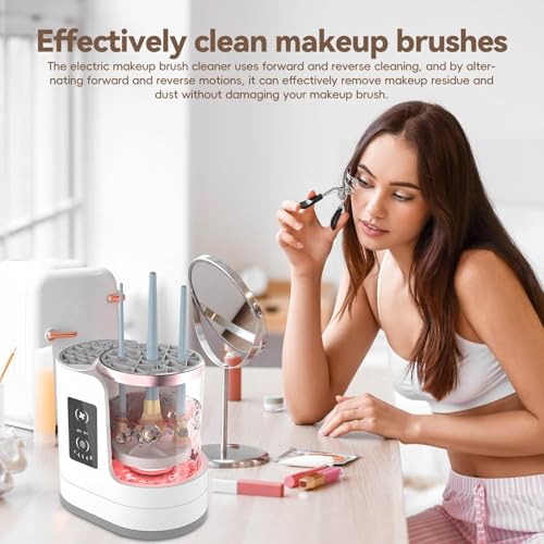 Limpiador de brochas de maquillaje eléctrico 3 en 1 y secadora ultra eficiente, limpiador automático de brochas de maquillaje eléctrico con botón táctil, limpieza de brochas de maquillaje con función - imagen 7