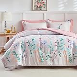 AIKASY 7-Piece Comforter Set Bed in a Bag, Queen Size, Floral Watercolor Pattern - Bedding Set with Comforter, Pillow Shams, Fitted Sheet, and Pillowcases - Soft and Cozy All-Season (Pink Floral)