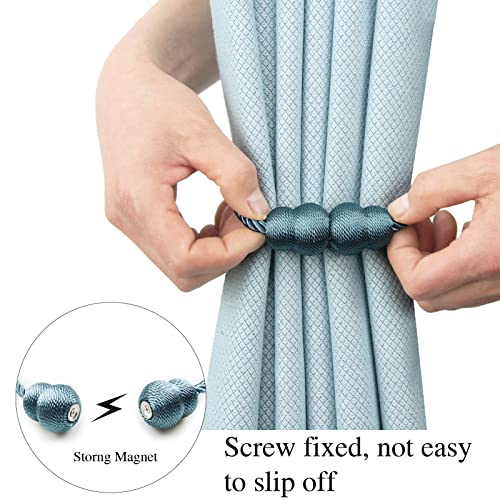 Hangtty Magnetic Curtain Tiebacks 2 Pack Rope Decorative Curtain Tie Backs Elegant Curtain Holders For Drapes Outdoor Window Treatment Holdbacks, Blue #TOP2