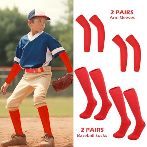 Youth Baseball Softball Socks Arm Sleeves - Ball Game Belt Combo Set,Drawstring Bag Boys Girls4