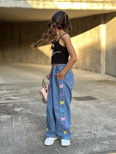 Rolanko Girls Jeans Denim Elastic Wasit Wide Leg Baggy Pants Kids Clothes 4-14 Years3