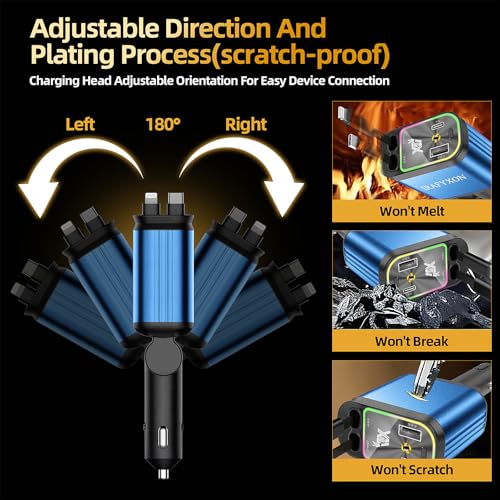 IRAFYXON Retractable Car Charger with 31-Inch Cables 4 in 1 Fast Car Charger USB C Car Adapter with Starry Sky Light for iPhone 17 16 15 14 Car Accessories Gifts for Men Women Drivers (Blue) — view 6