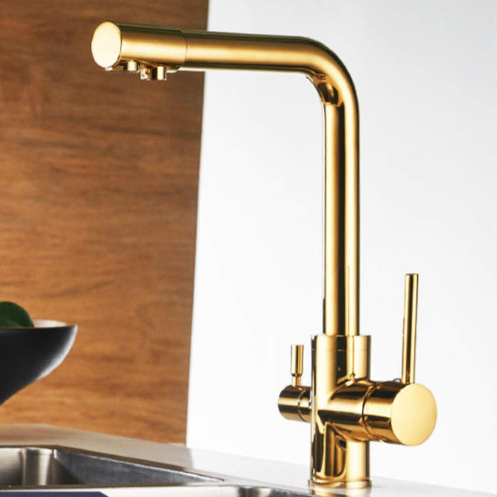 ZYCHSJXA Filter Kitchen Faucets Deck Mounted Mixer Tap 360 Rotation with Water Purification Features Crane for Golden
