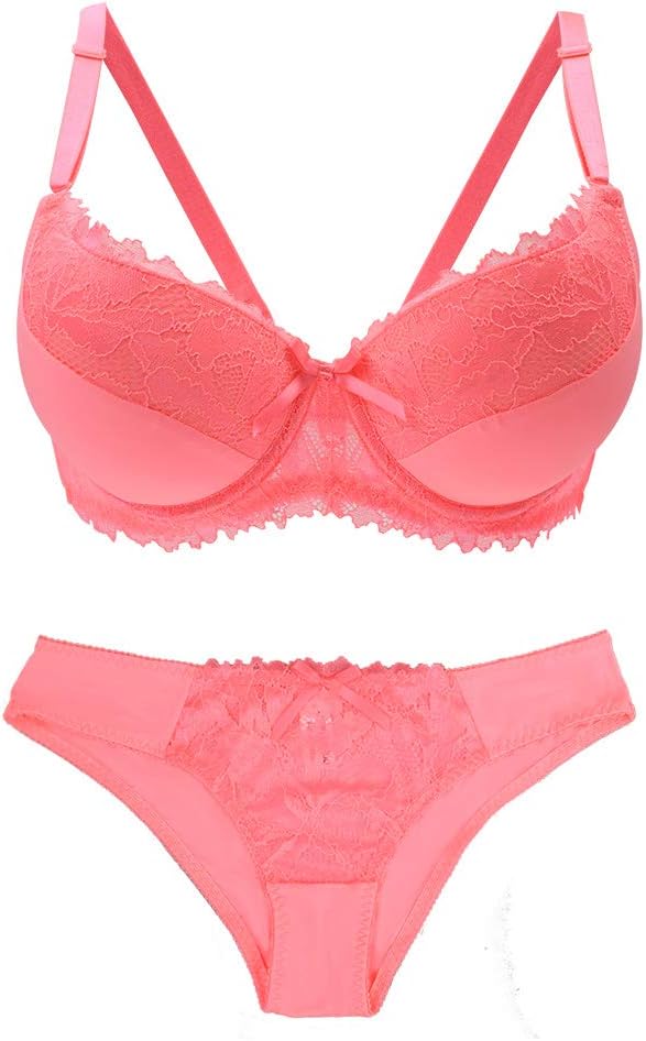 LA DEARCHUUBra and Knickers Set with Padded Ladies Lace Push Up Underwired Bra for B to D Cup Minimizer Bra and Panties Set for Women Plus Size
