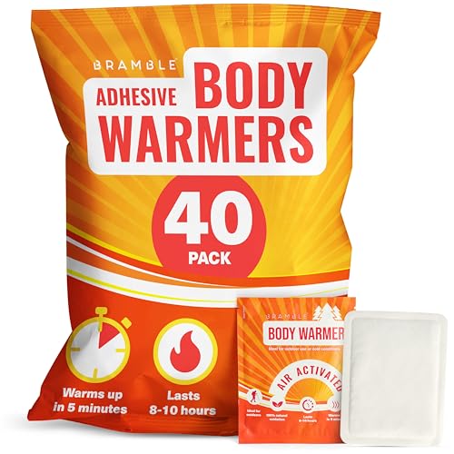 BRAMBLE 40 Pack Body Warmers Stick On Heat Pads for Back Pain Relief - Instant Heat Patches (Back, Shoulder, Period Pain Relief) - Lasts 8 Hours