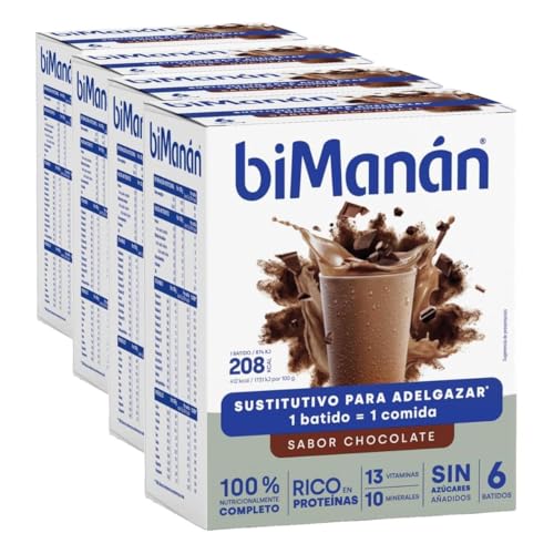 biManán - Batido de Chocolate, Batidos Sustitutivos de Comidas para Adelgazar, Bajos en Calorías, Ayudan a Perder y Controlar el Peso, con Proteínas, Vitaminas y Minerales - 6 x 50 g: 300 g