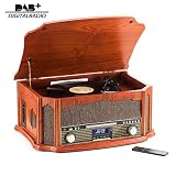 Shuman Classic Wooden Music Centre with Vinyl Record Player, Wireless Connection...