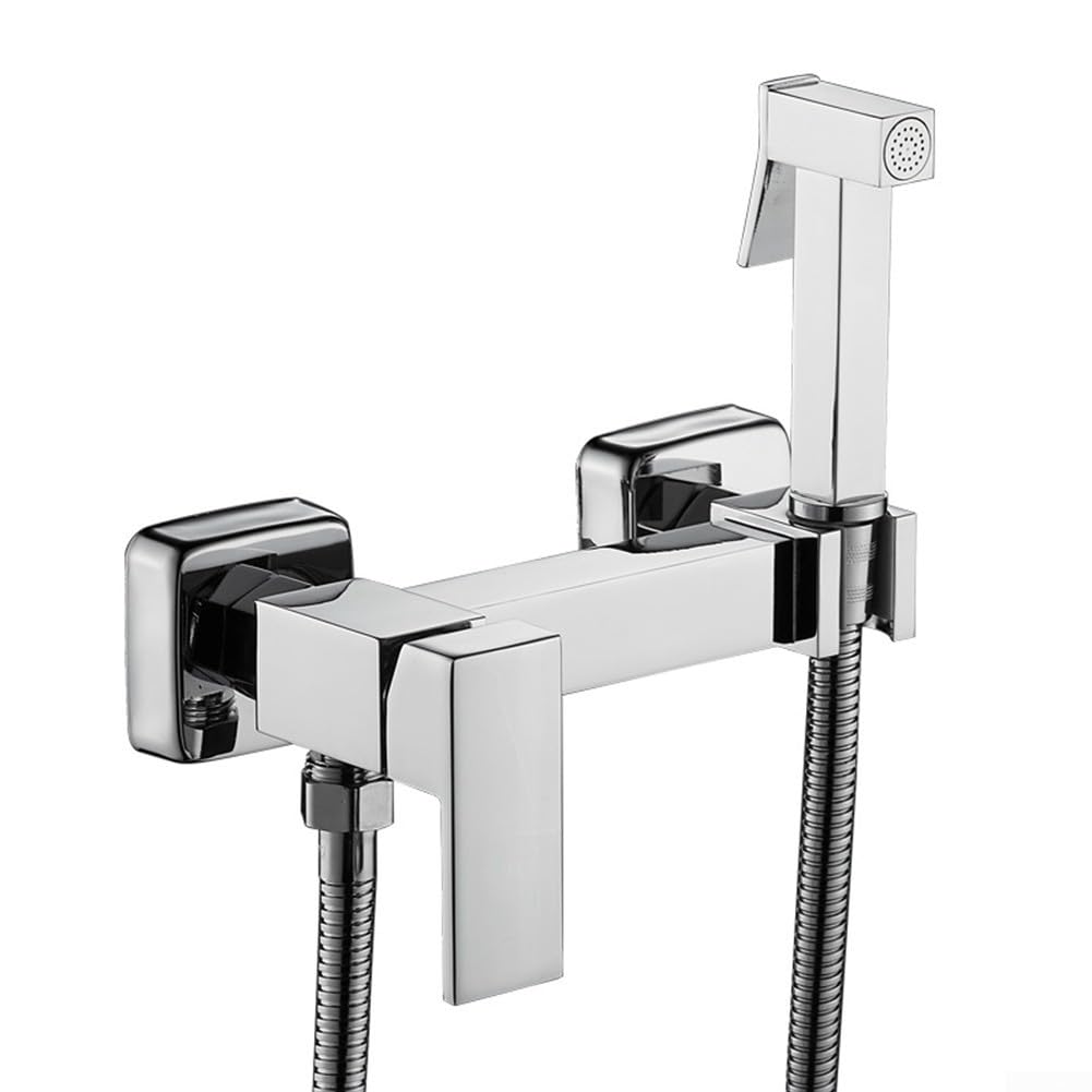 Pulverizador de bidé con válvula T de latón, manguera de acero inoxidable y cabezal de ducha de mano de aleación de zinc para limpieza de baño e higiene personal (cromo)