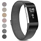 Meliya for Fitbit Charge 2 Bands Women Men, Stainless Steel Metal Mesh Loop Adjustable Magnetic Wristband Replacement Straps Compatible with Fitbit Charge 2 Fitness Tracker (Large, Black)