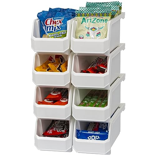 Image of ReadySpace Plastic Containers for Organizing and Storage Bins for Closet, Kitchen, Office, Garage or Pantry Organization, Stackable Bins, Medium (11 inch x 5 inch x 5.5 inch), 8-Pack, White