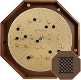 27 Inch Tournament Crokinole Board Game, 2 in 1 Crokinole and Checkers with 22” Playing Surface, Metal Pegs, Wooden Octagon Canadian Tabletop Board Game Krokinole for Families and Friends