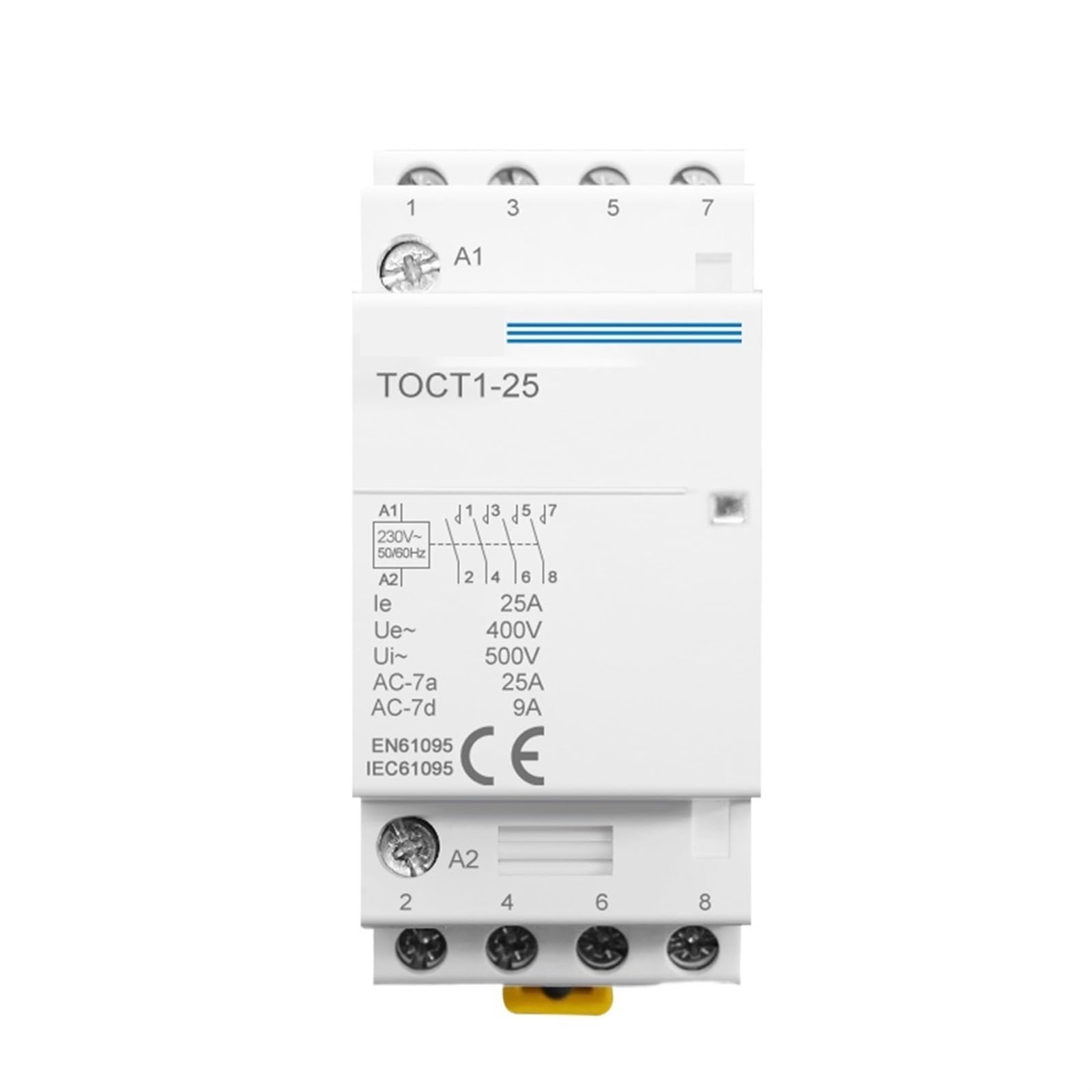 TOCT1 4P 25A 2NC 2NO 220V/230V 50/60HZ rail contacteur modulaire ca domestique(220V,4NO)