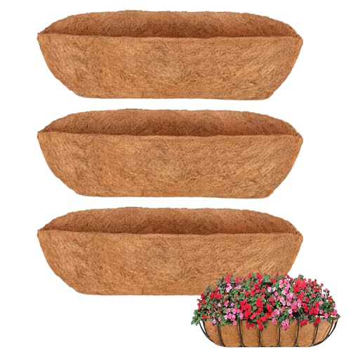 3 fodere in fibra di cocco da 76 cm per fioriere da parete, in fibra di cocco, per fioriere da appendere, colore marrone, per scatole da giardino, verdura, finestre, pareti, giardini, balconi e