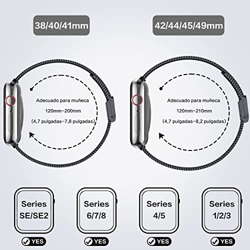 Ouwegaga Correa Compatible con Apple Watch Correa 38mm 40mm 41mm 42mm 44mm 45mm, Correa de Metal de Acero Inoxidable Compatible con iWatch Series 9 8 7 6 5 4 3 2 1 SE Ultra 2, 38mm/40mm/41mm Negro