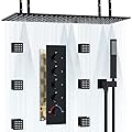 HOMEDEC Luxury Matte Black Shower System, Multi Functions 15.7x31.5inch Mist Rain Shower Head System with Full Body Sprays Jets, Rainfall Ceiling Thermostatic Shower Faucet Set