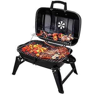 CUSIMAX Charcoal Grill, Portable Grill BBQ and Smoker with Lid Folding Tabletop Grills, for Camping Patio Backyard and Anywhere Outdoor Cooking, 18-inch, Black