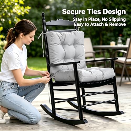 Image of QILLOWAY Outdoor Chair Cushion for Patio Furniture, Waterproof Patio Cushions with Ties, Fade Resistant Replacement Pads for Outdoor Rocking Chairs,Grey