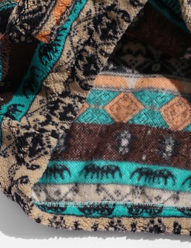 ZAFUL Mens Sweatshirt Vintage Quarter Zip Pullover with Pocket Fleece Unisex Western Aztec Faux Fur Sherpa Top Vintage Orange M2