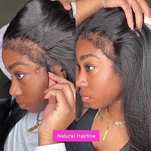 Lemoda 34 Inch 13X6 Kinky Straight Human Hair Wig 180 Density Yaki Straight Wig Hd Transparent Lace Frontal Wig Pre Plucked With Baby Hair Brazilian Virgin Human Hair Wigs For Black Women #TOP7