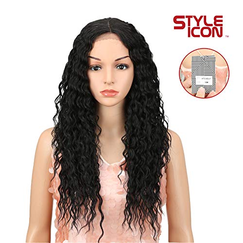 Style Icon 25” Lace Front Wigs Long Curly Wigs Black Wigs for Women Heat Resistant Replacement Wig Density 130% Synthetic Wig (25", 1B)