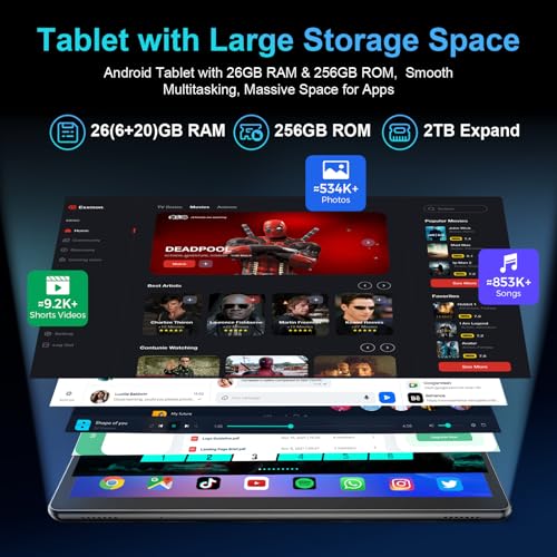 Image of Android Tablet with Keyboard, 2026 Android 15 Tablet 10 inch, 26GB+256GB+2TB Expand, Electronic Tablet PC with Gemini, 8-Core, 8000mAh, 5G WiFi, GMS, 2 in 1 Tablet with Case /Mouse /Stylus(Silver Case)