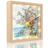 Marco De Fotos 3D Para Rellenar,Profundidad 20 x 20 Cm Para Objetos De Hasta 3 Cm,Marco De Madera Con Cristal Acrílico Irrompible,Marco 3D Para Deco De Pared/Escritorio,Con Cadena De Luces LED 3M