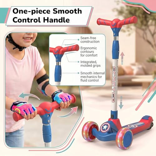 Image of StarAndDaisy Kids Kick Scooter for 3+ Year, kick Scooter for Kids, Skating Scooter with Light Up LED Wheels, Adjustable Handle Height, Foldable 3 Wheel Skate Scooter for Boys Girls 3-12 Years