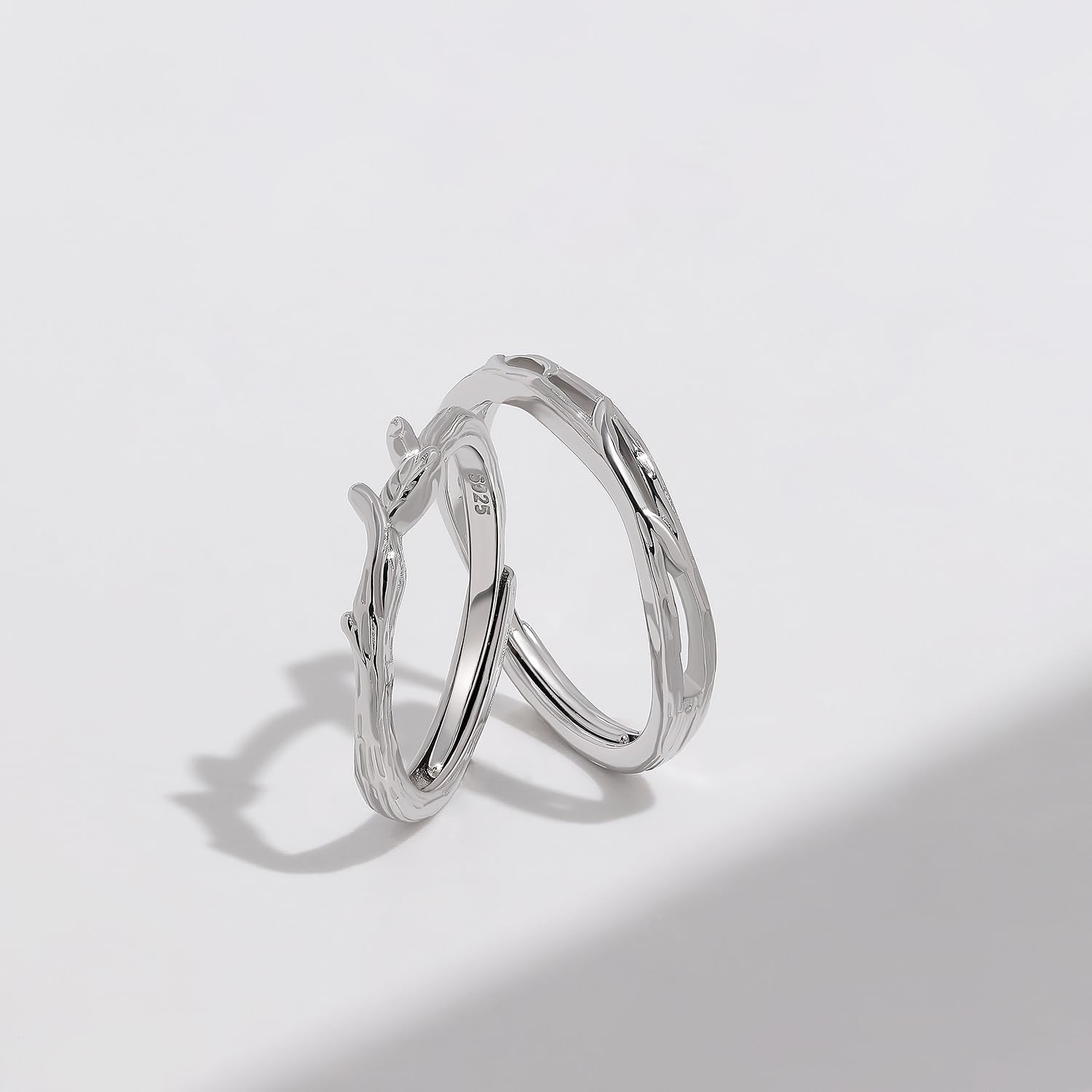 Meissa Anillo de Pareja único para Hombres y Mujeres de Plata 925 Delicado Anillo de la Hoja a Juego Ajustable Joyería Nupcial (Juego de dos anillos)